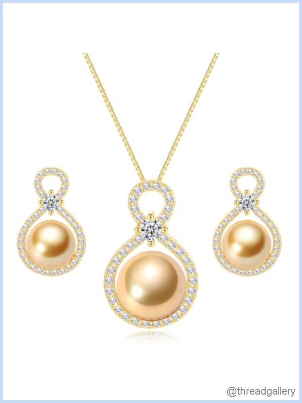 Gold Plated Sterling Silver Pearl Necklace Earrings Set Adjustable